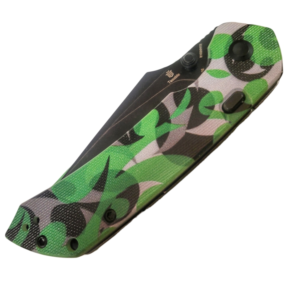 TENABLE // Fenrir: Button Linerlock Knife // Black D2 w G10 Jade Camo - Picture 8 of 10